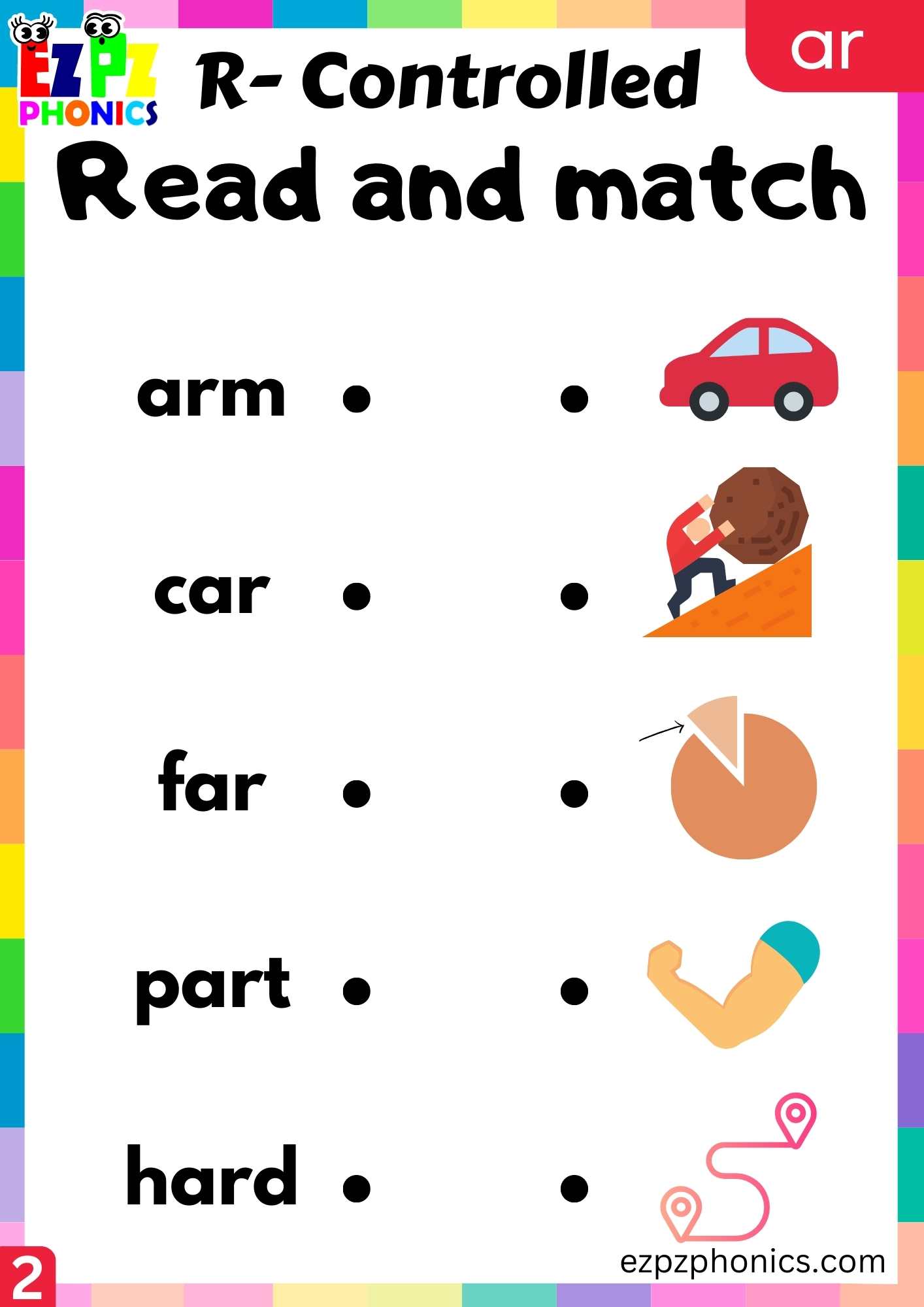 Read and match activity for ar words R controlled vowels phonics group 2